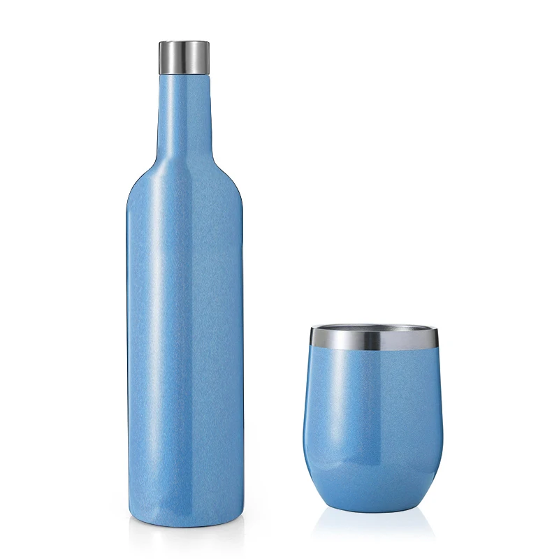 

Everich Free Sample Blue Customized 750ml BPA Free Wine Bottles Stainless Steel Water Bottle with Cup, Customized color
