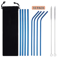 

10pcs pack 215*6mm Blue color stainless steel drinking straws