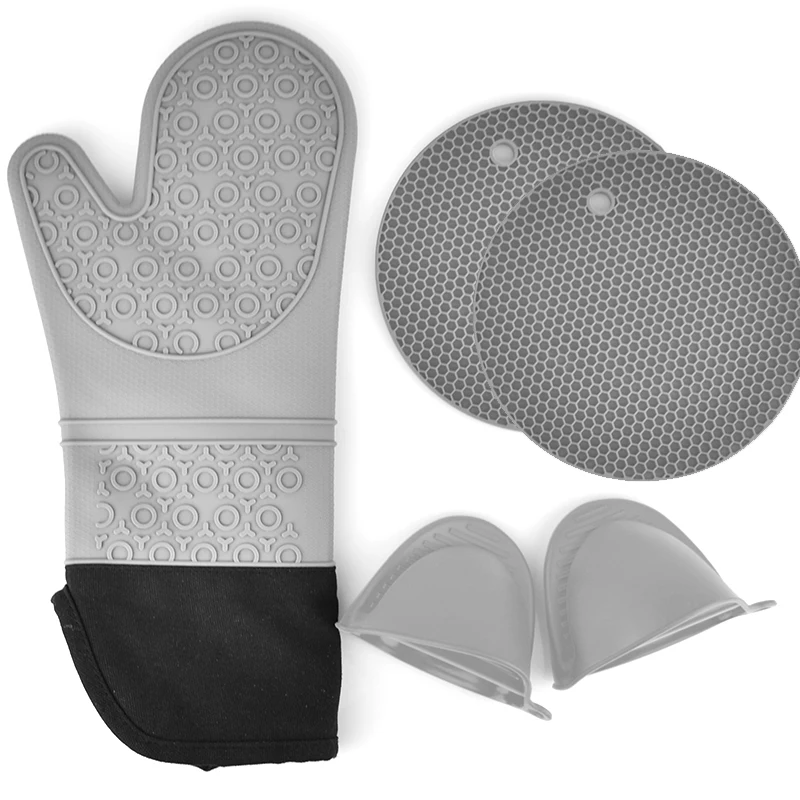 

Extra Long Oven Mitts and Pot Holders Sets Heat Resistant Silicone Oven Mittens with Mini Oven Gloves and Hot Pads Potholders, Pantone color