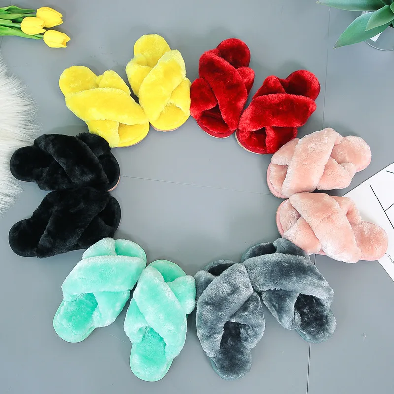 

Wholesale 2021 Girl Slippers Kids House Fur Slides Fashion Winter Non-Slip Design Slipper Childrens Cute Casual Shoes, Pink