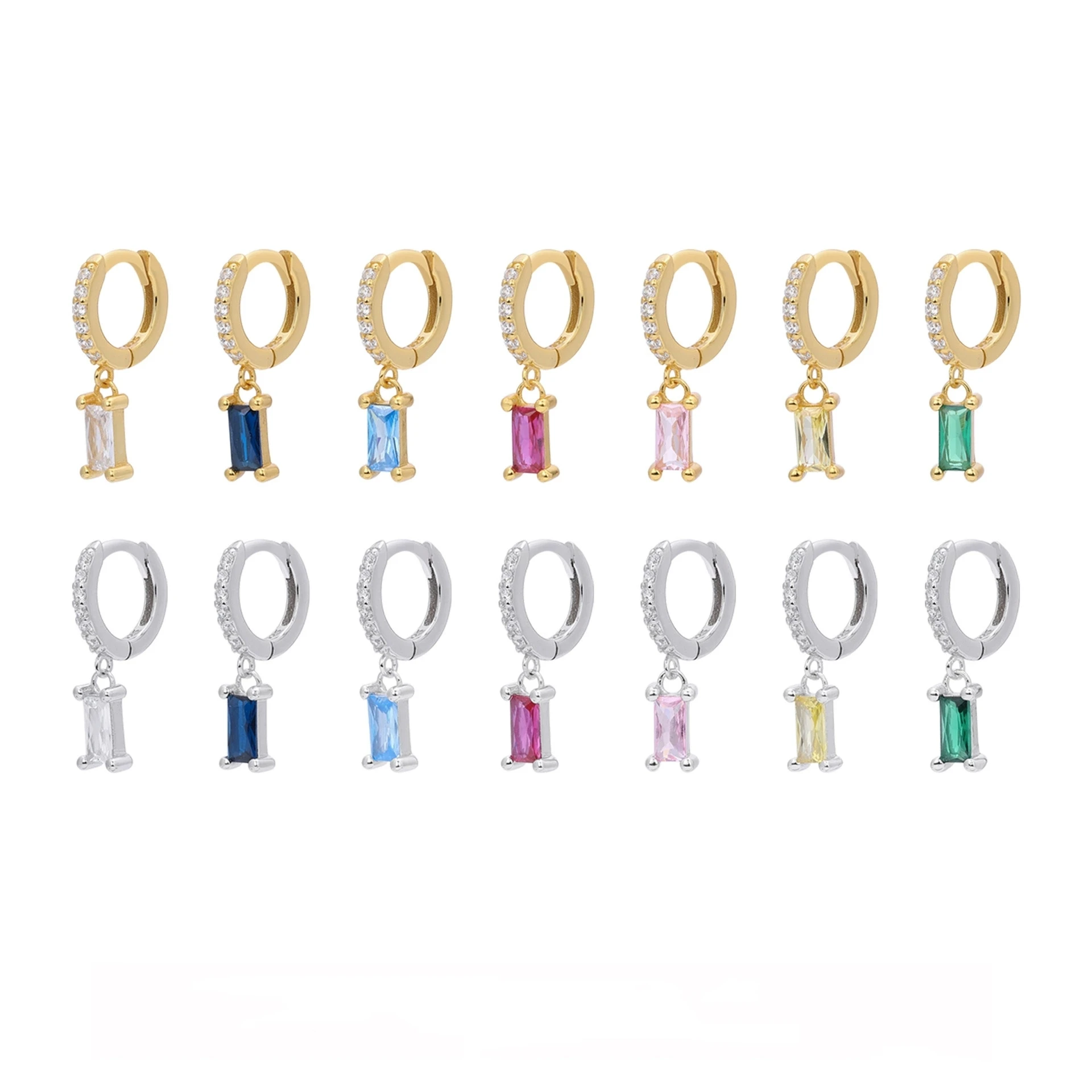 Fashion Jewelry Christmas Earrings 925 Sterling Silver Small Dangle Earring Colorful Square Zircon Gold Plated Hoop Earrings