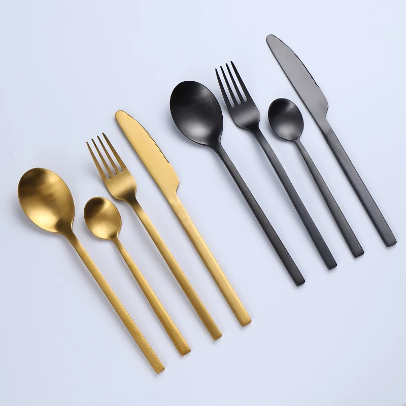 

Wholesale Manufacturers Reusable Restaurant Fork Knife Spoon Matte Gold Flatware Stainless Steel Cutlery Set, Customized