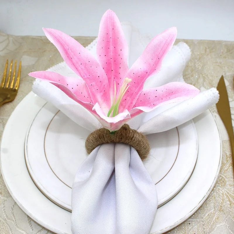 

Pink Handicraft Flower Napkin Rings Handmade Napkin Holder for Wedding Banquet Birthday Party HWF48