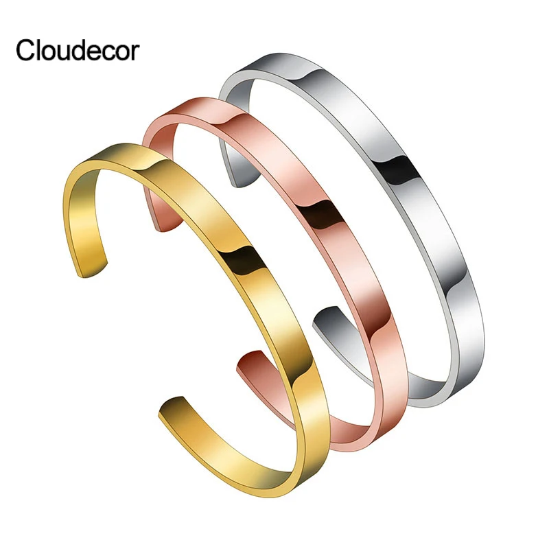 

6mm Open Cuff Bangle Jewelry Women Adjustable C Shape Bangle Bracelet Stainless Steel Custom Gold Bangle Cuff Bracelet, Steel/gold/rose gold