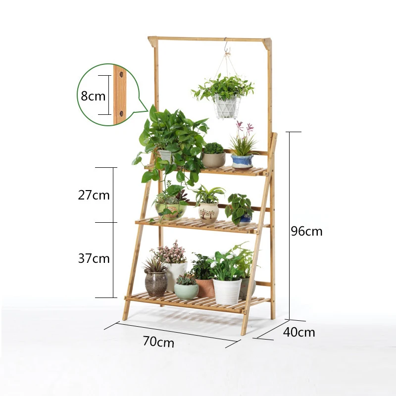 

Bamboo Ladder Plant Stand 3 Tier Foldable Hanging Plant Flower Pot Shelves Display Shelf Rack, Primary color