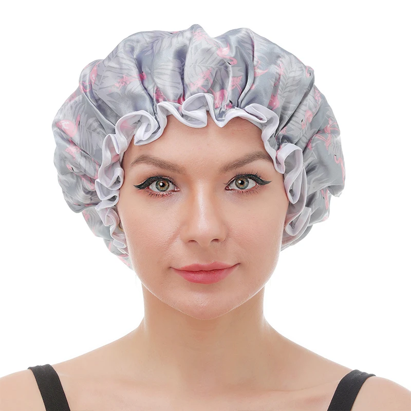 

Waterproof Double Layer Stain Bath Hat Reusable Elastic Hair Cover Turban Bath Cap Stain Shower Cap