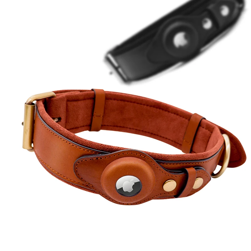 

Tracking adjustable wholesal leather luxury genuine dog collar and leash set, Brown,black