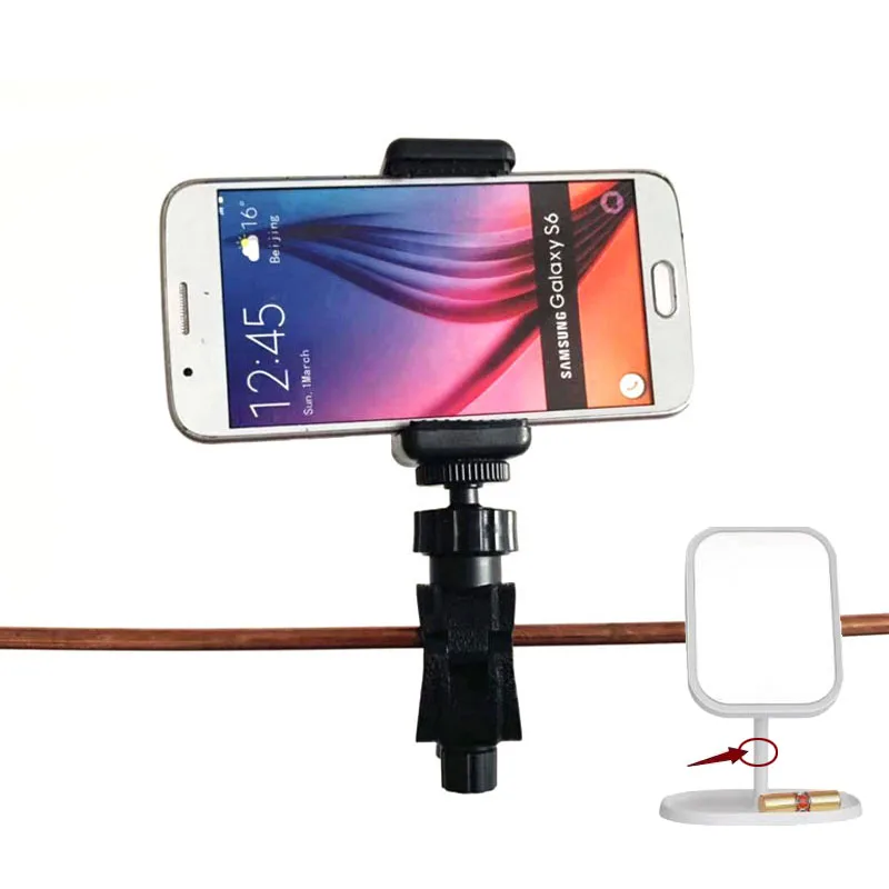 

6-21mm Handlebar Pole Pipe Tube Mount Cosmetic Mirror Mobile Phone Bracket Holder for Live Stream Makeup