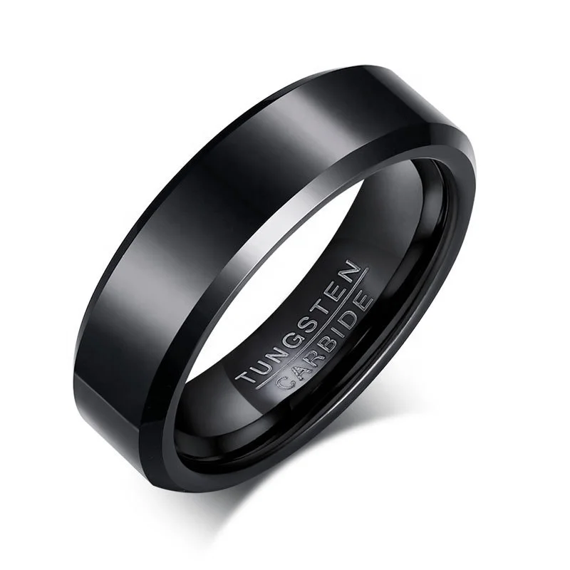 

Wholesale New Style Luxury Mens Vintage 6mm Gold Black Tungsten Carbide Custom Logo Finger Rings Jewelry