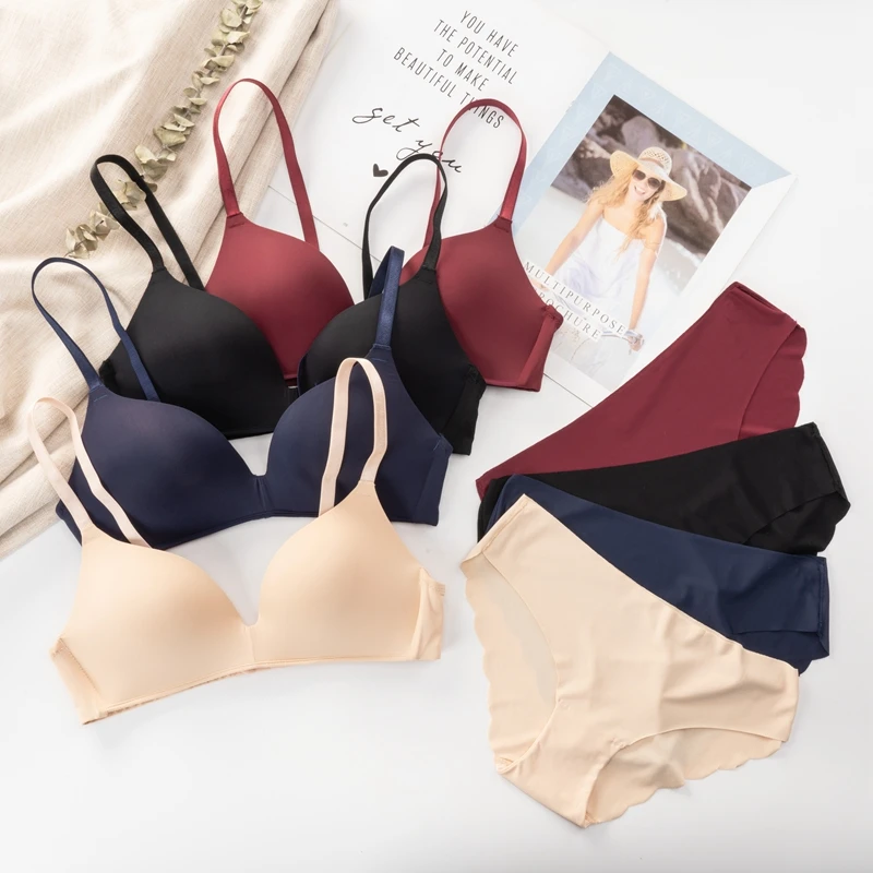 

Seamless Bra Set for Women Underwear Push Up Lingerie Set Wire Free Bra and Panty Set Comfortable Intimates Female 2021