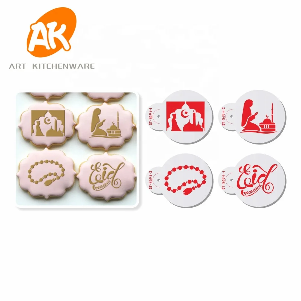 

AK Cutom Made Lesser Bairam Eid Cookie Stencils Set Laser-cut Plastic Fondant Cake Decorating Stencil, Semitransparent