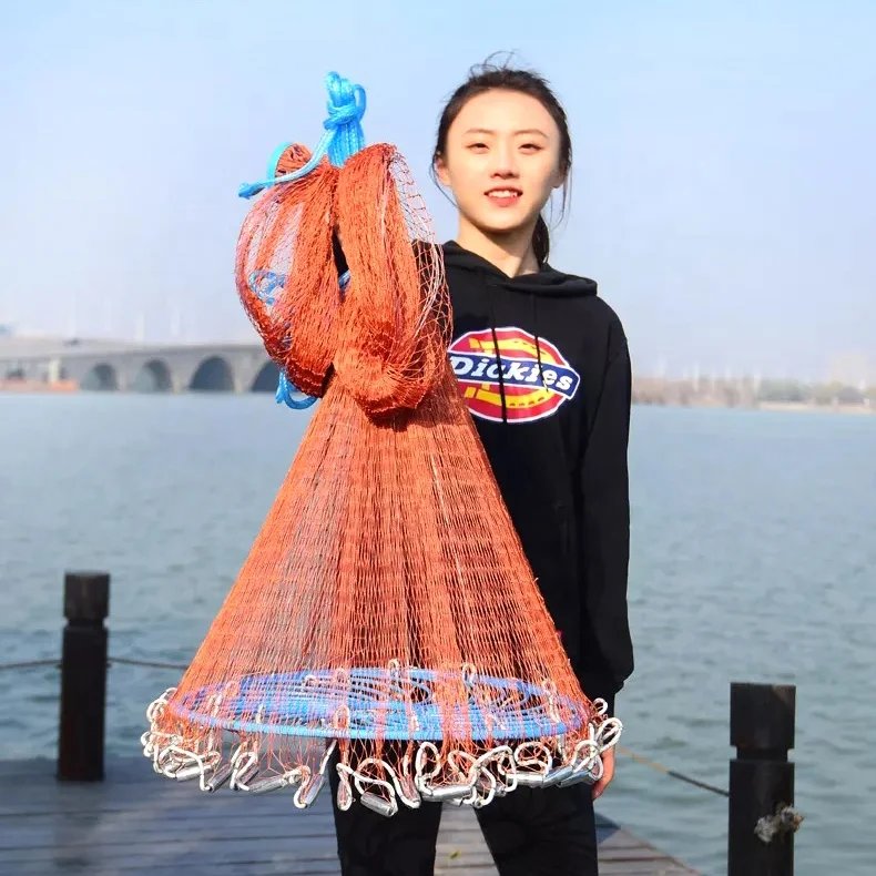 

So-easy Newest Fly Hand Cast Net Throw Catch Drawstring Casting Fishing Net Nylon Monofilament