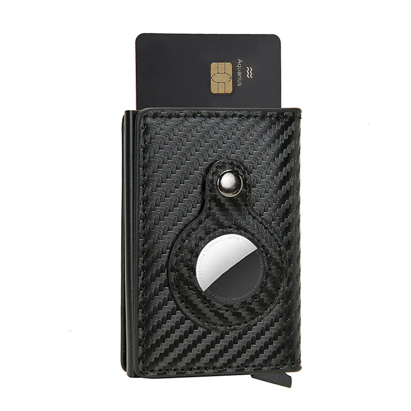 

Airtags mental wallet rfid blocking credit card apple airtag pop up box case pu leather bank card holder for apple airtag