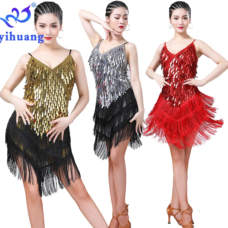 

Latin Dance Dress Women Performance Wear for Cha Cha Ballroom Salsa Charleston Competition Dresses 1920s Costume Gatsby Party, Red;rose pink;blue;black gold;silver