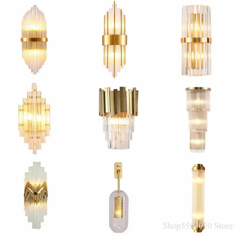

Nordic Golden Luxury wall lamp Indoor Crystal Wall Lamp for Living Room Bedroom Bedside Simple Led Wall Light