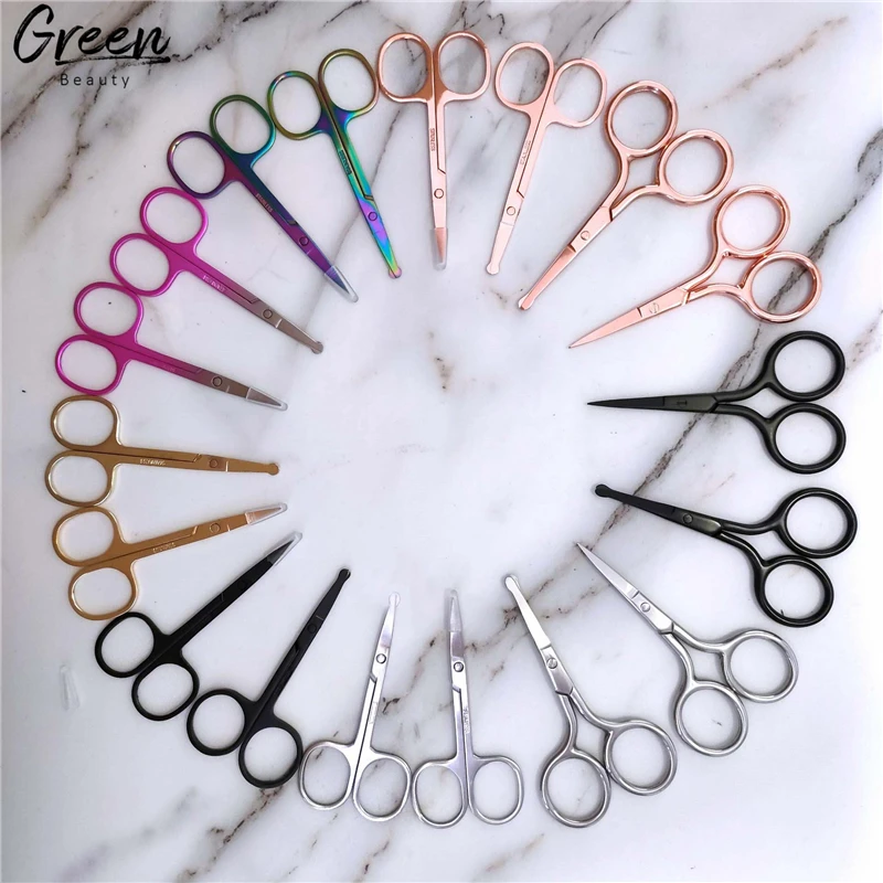 

Private label stainless steel professional Custom cosmetic eyelash eyebrow scissors, Gold,silver,black etc