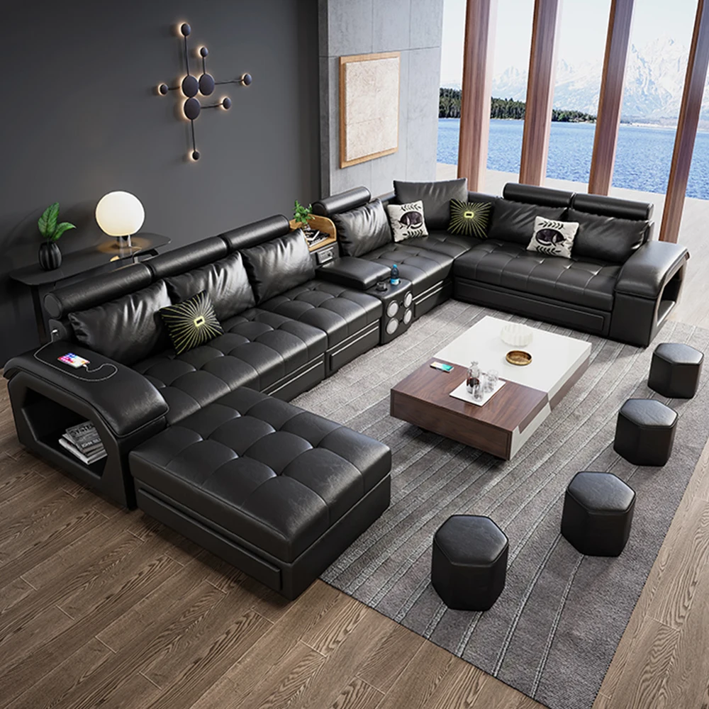 Guandong Factory Sales Wholesale U Shaped Leather Fabric Living Room
