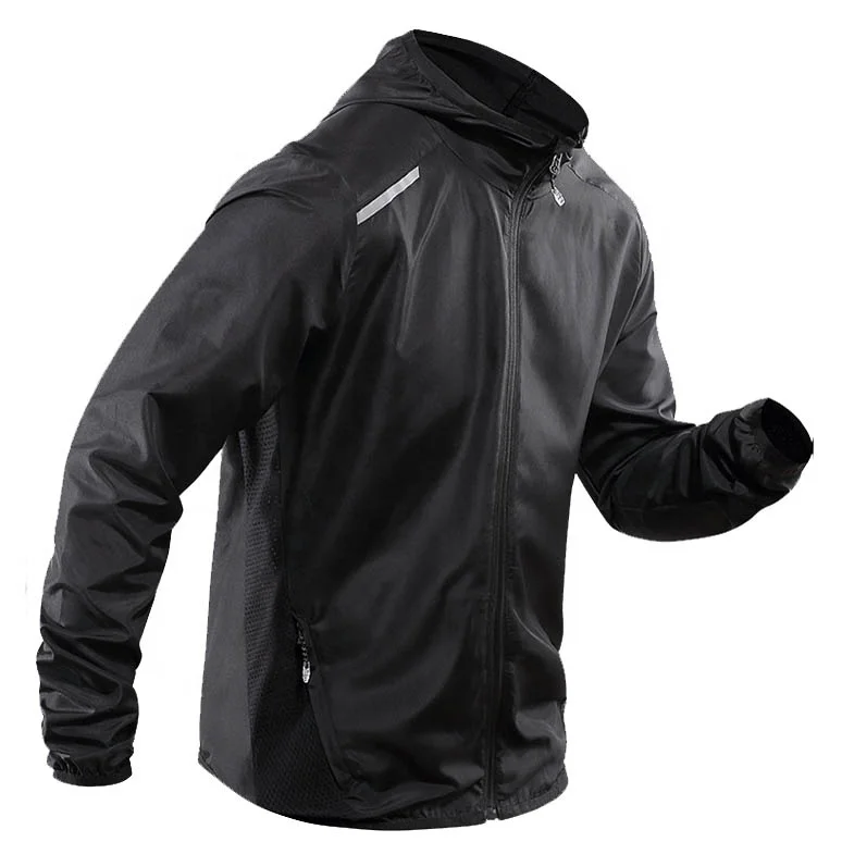 

Custom waterproof reflective running jacket for men, lightweight running jacket, track jacket with hood