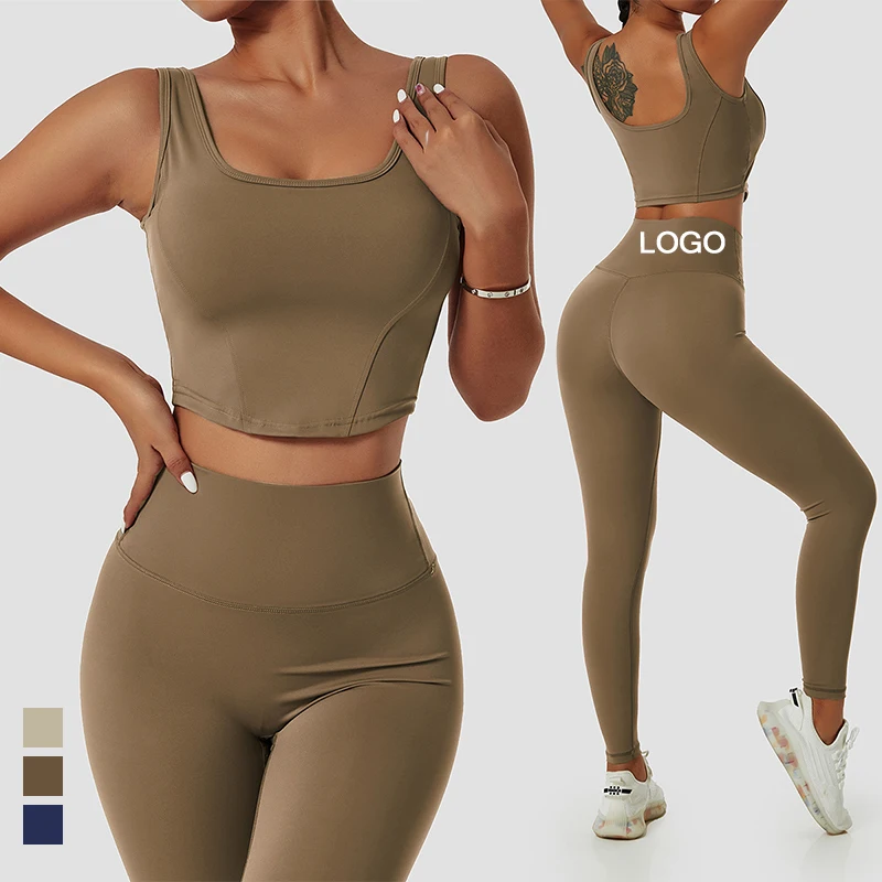 

High Impact Sleeveless Sports Tank Top Pants Set High Waist Yoga Leggings Gym Wear Women Yoga Activewear Set