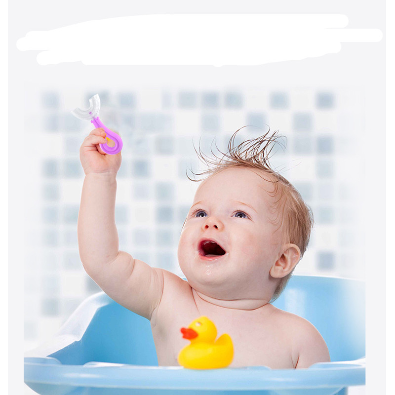 

Eco-friendly U shaped Kids Toothbrush Baby Soft 360 Degree Silicone Manual Toothbrush Used With Foam Toothpaste