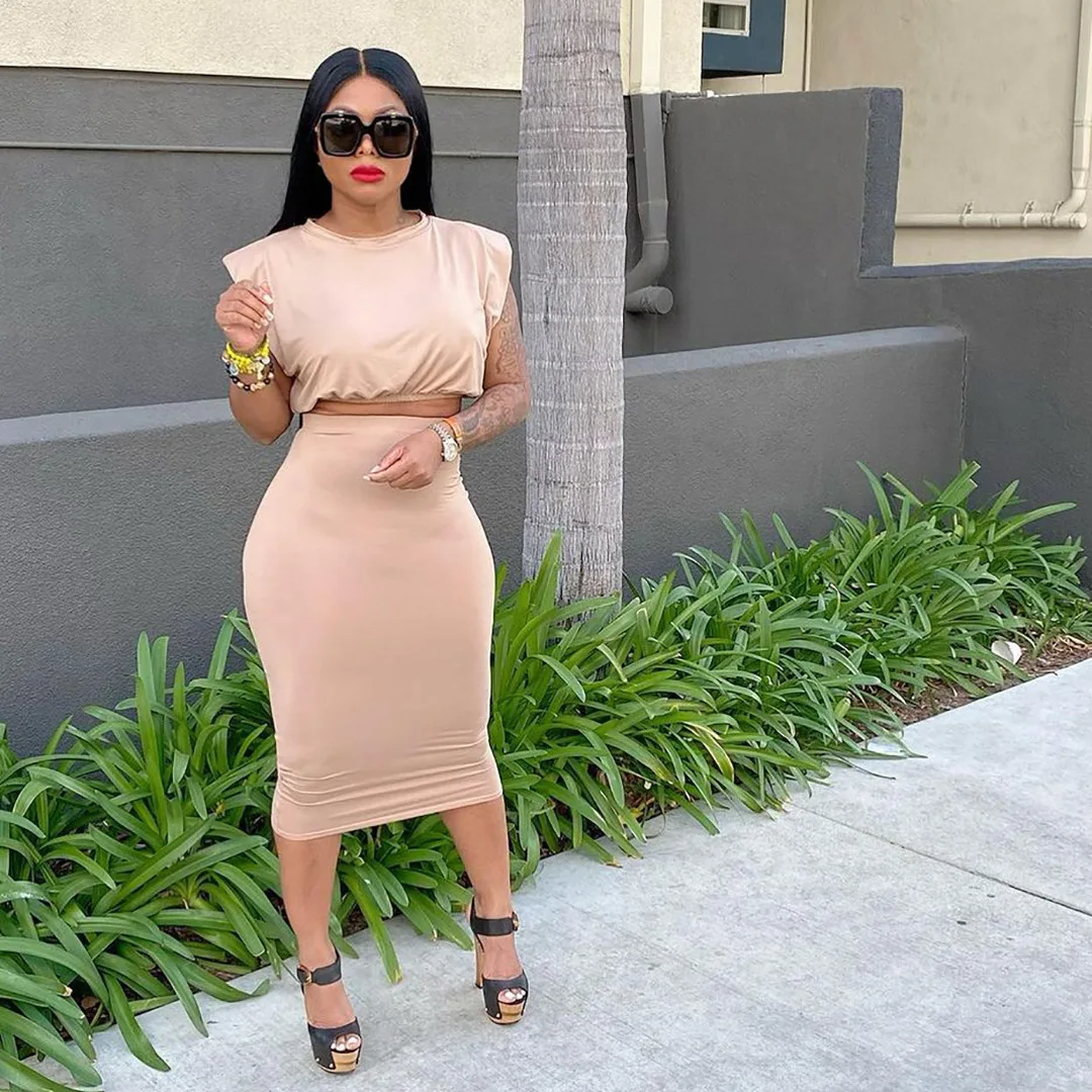 

New clothing sleeveless padded one-step fashionable casual women two piece sets skirt