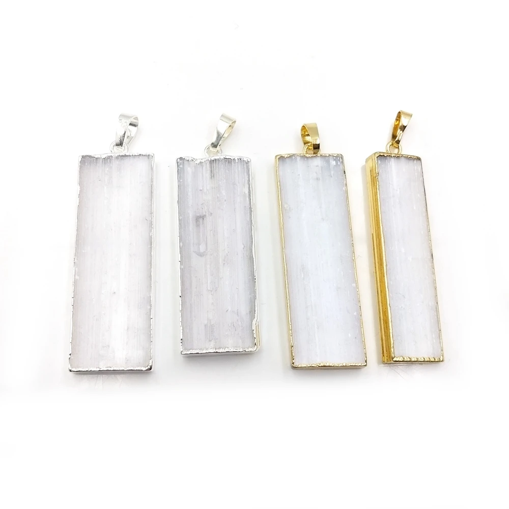 

Natural White Selenite Pendant Stone Rectangle Bar Shape Gypsum Gemstone Boho Opaque Jewelry Charm Pendants for Jewelry Making, Multi