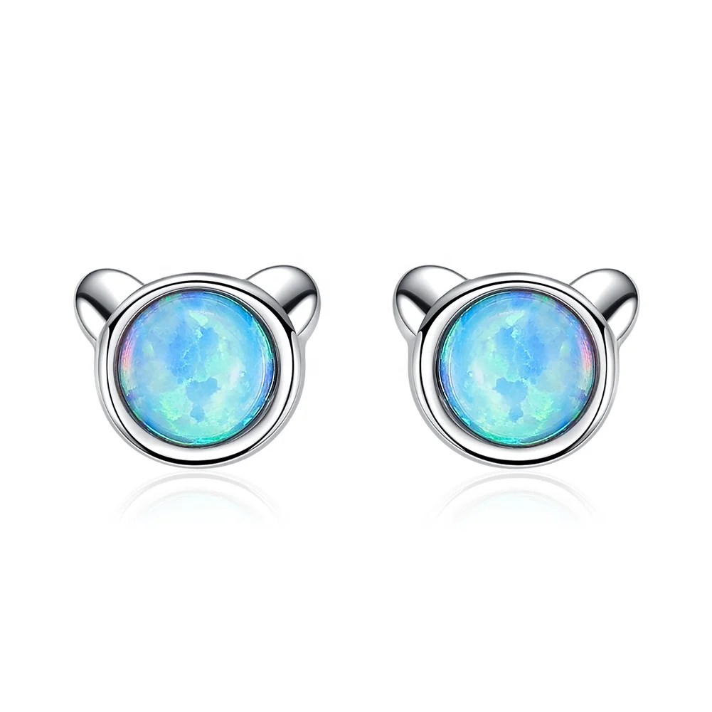 

Simple and stylish bear Ear studs 925 sterling silver earrings fashion Beautiful Opal earrings women jewelry making