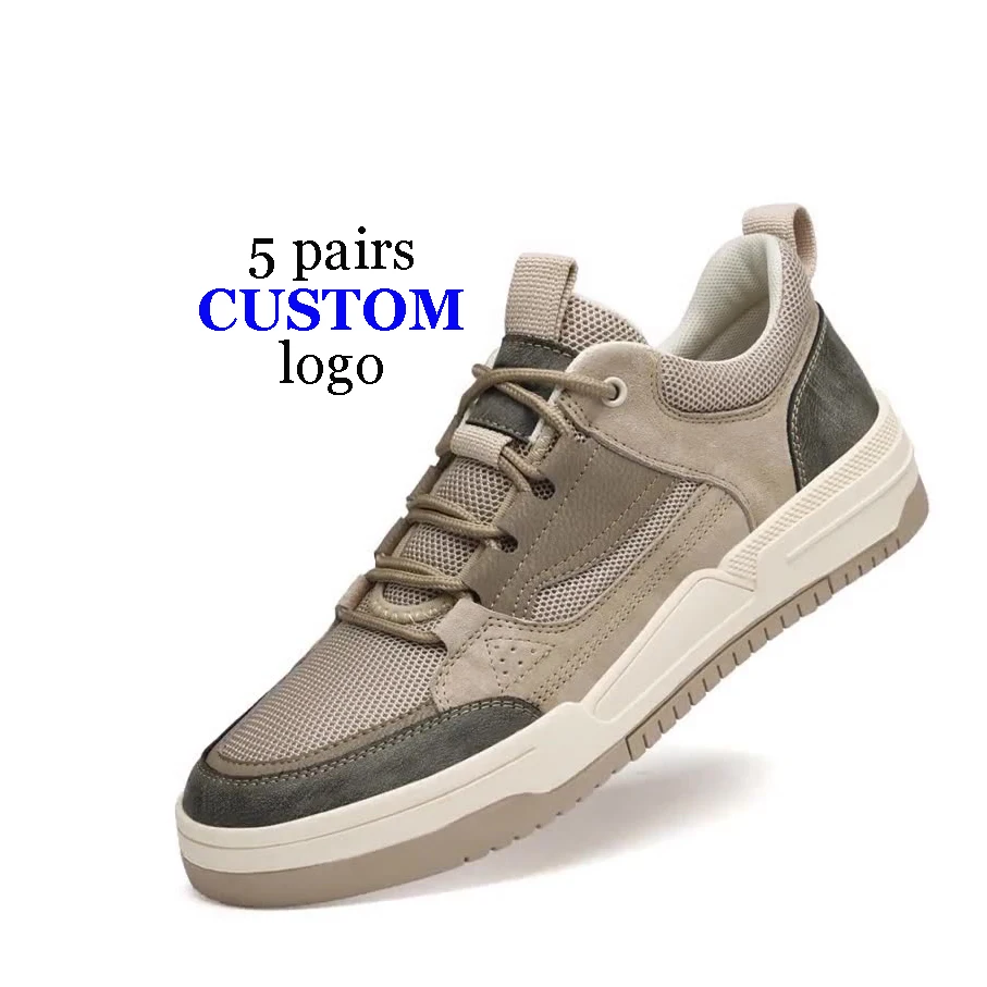 

trendy custom logo summer mesh leather anti slip street sport running walking casual plus size foot wear sneaker shoes men