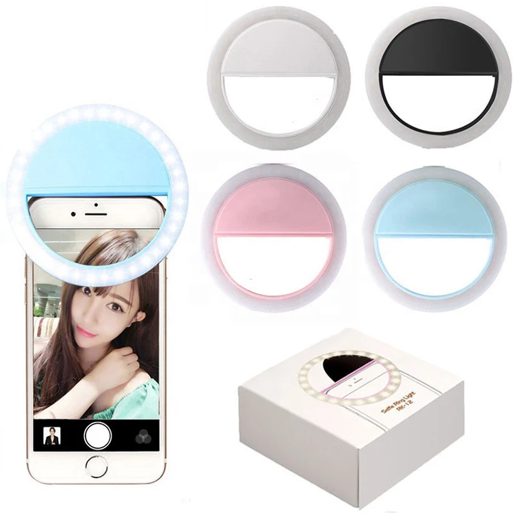 

New Arrival Usb Rechargeable Selfie Portable Flash Led Camera Phone Photography Ring Light For Iphone Smartphones, White,black,blue,pink