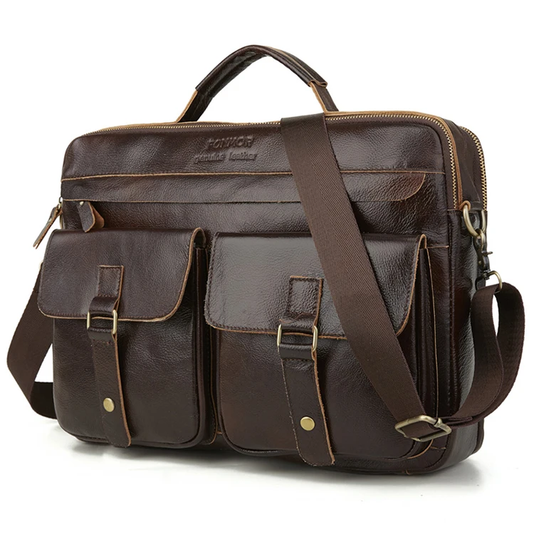

Waterproof Business Laptop Handbag Shoulder Bag Genuine Leather Briefcase For Men Custom Logo, Brown,black
