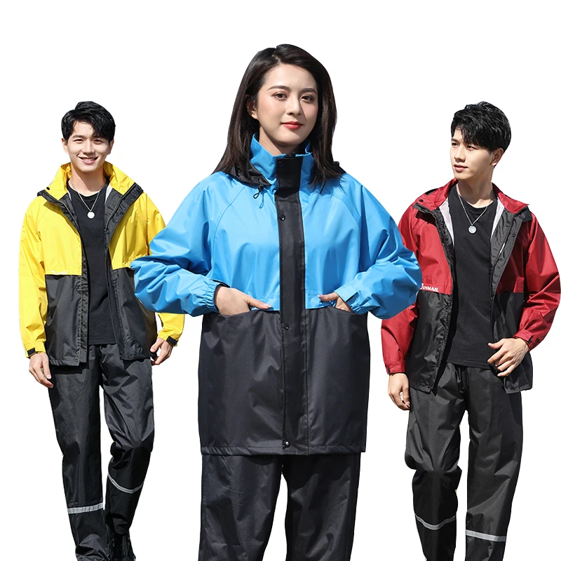 

polyester 100% waterproof raincoat hooded rainwear rain suit for man women, Black, navy cyan, red, yellow