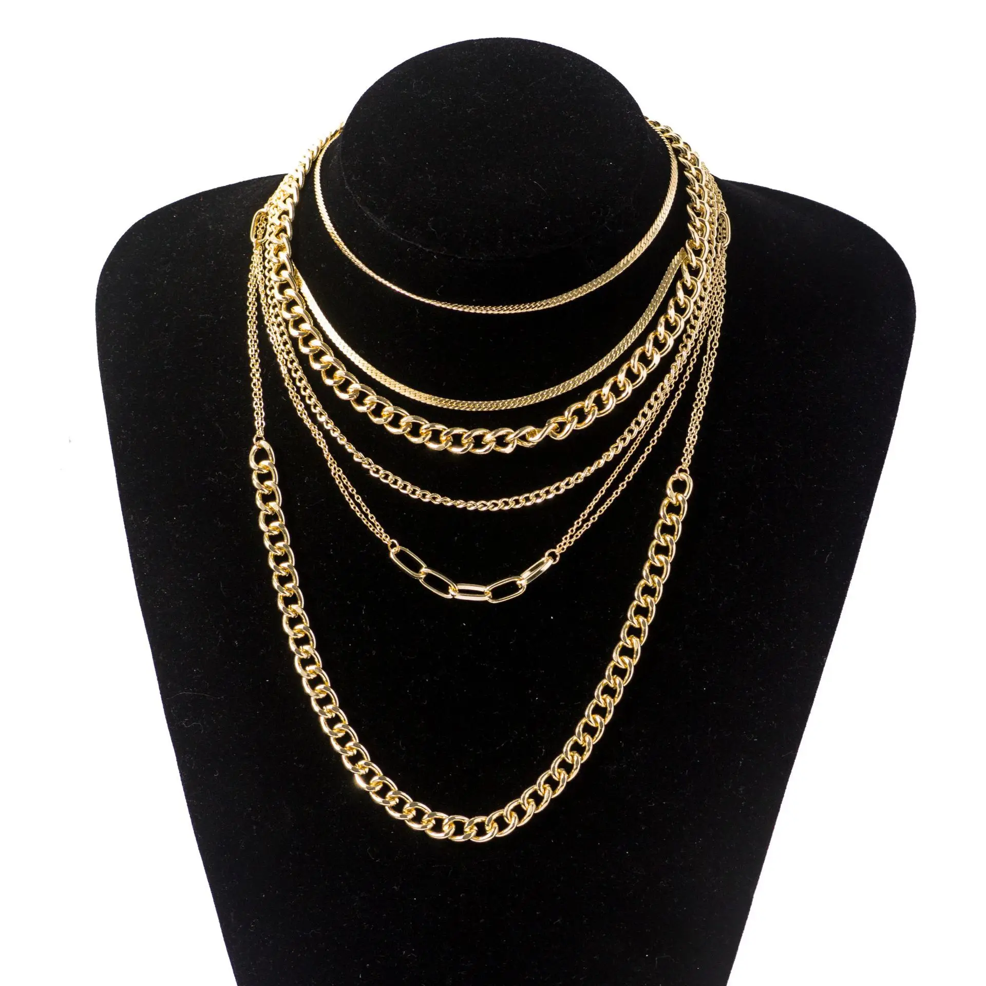

Multilayer Cuban Chain Necklace Punk Hip Hop Gold Plated Multi-layer Necklace Personality Clavicle Chain for Women, 2 color to choose
