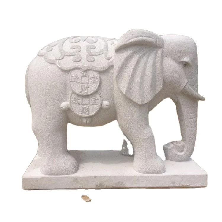 Small White Stone Granite Garden Outdoor Elephant Statue Carving