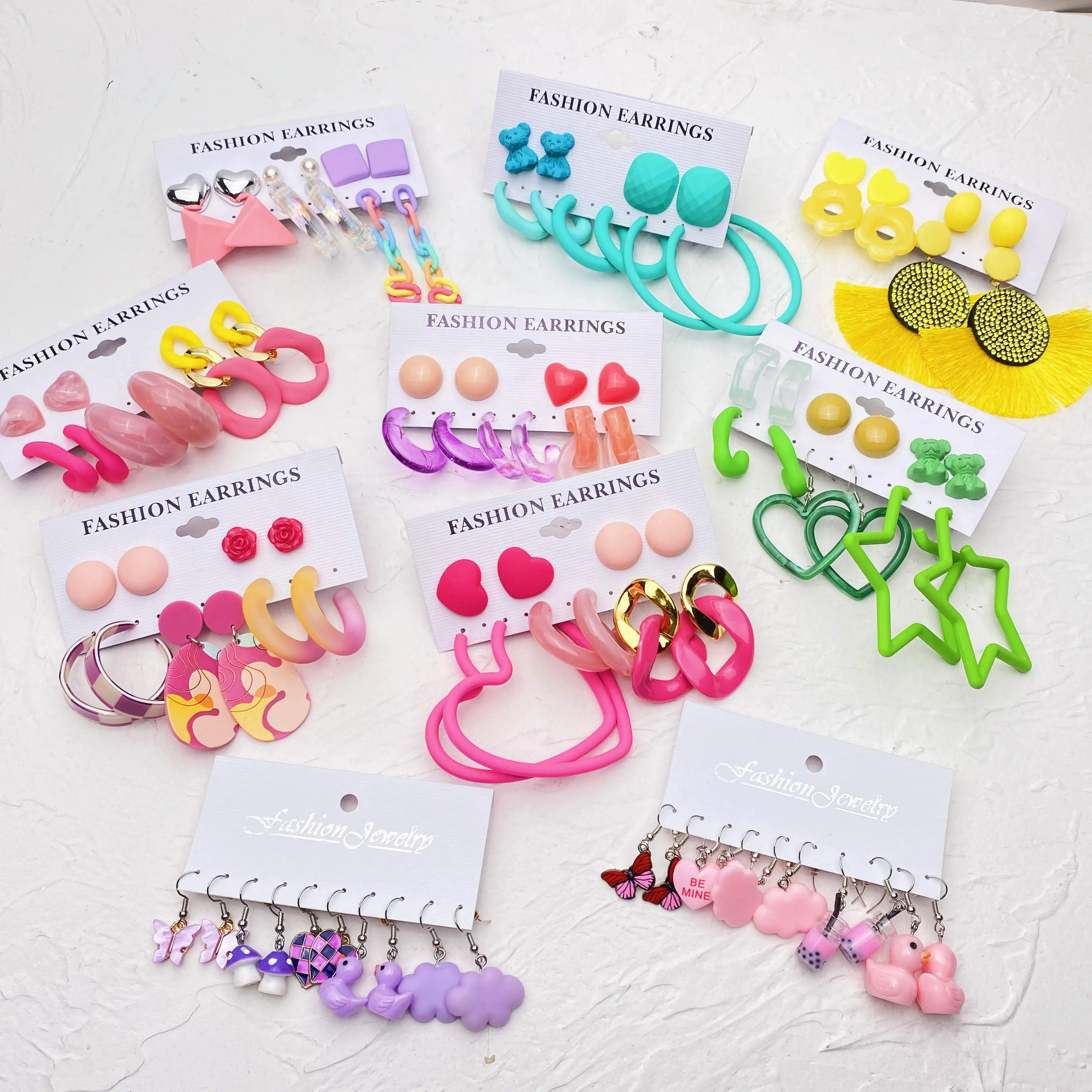 New High Quality Korean Geometric Earrings New Trendy Temperament Long High-end Earrings Hit Color Net Red Earrings Set