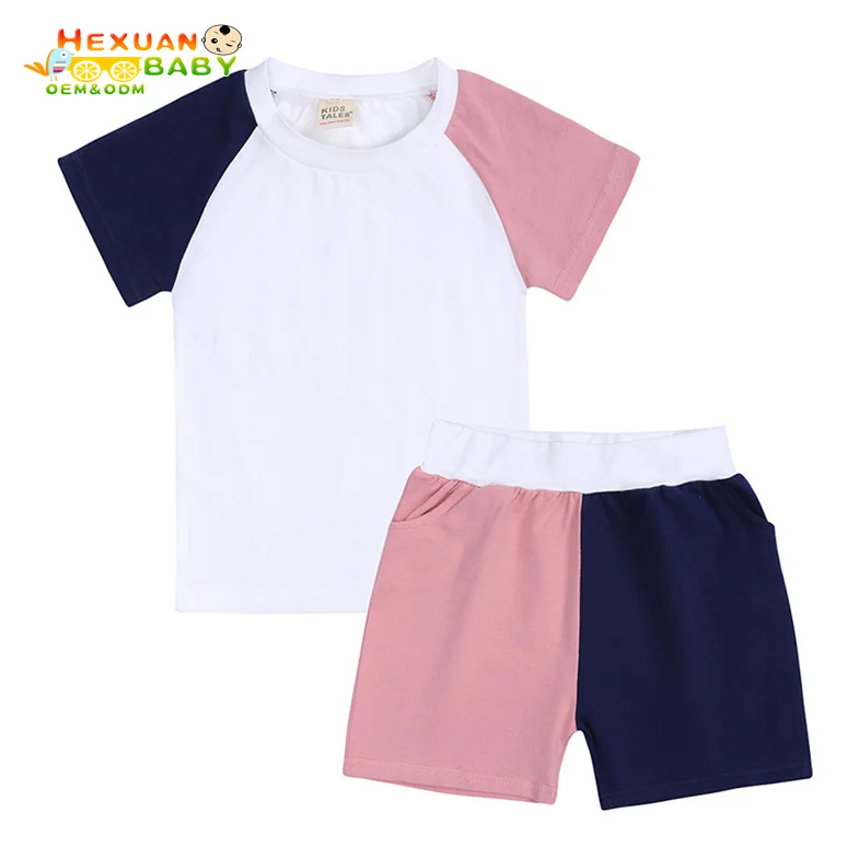 

Kids Tales new arrival children blank plain unisex lounge pajama sets 2y to 14 years old summer baby boys kids clothing set, Picture shows