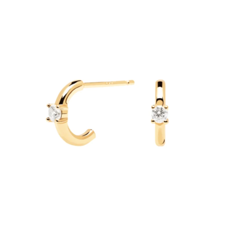 

2021 fashion trend S925 sterling silver personality all-match half moon shape olive zircon earrings