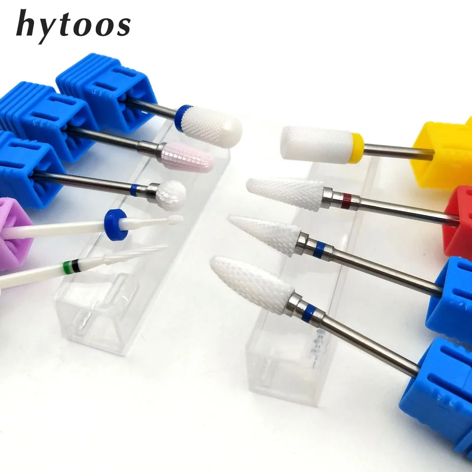 HYTOOS Ceramic Nail Drill Bits 3/32" Rotary Ceramic Burr Manicure Cutters Nail Drill Accessories Manicure Pedicure Tools
