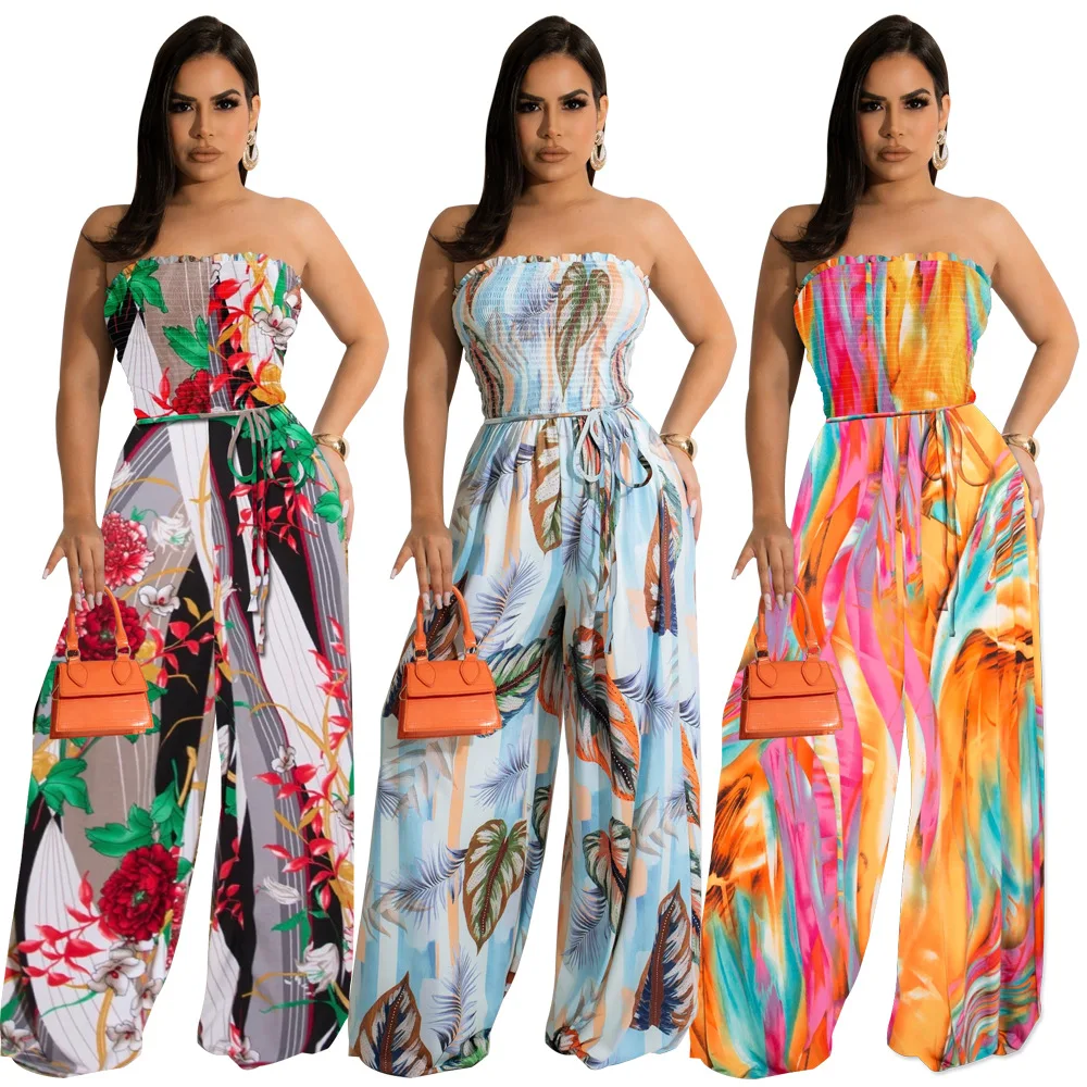 

Women's summer chiffon digital print colorful jumpsuit