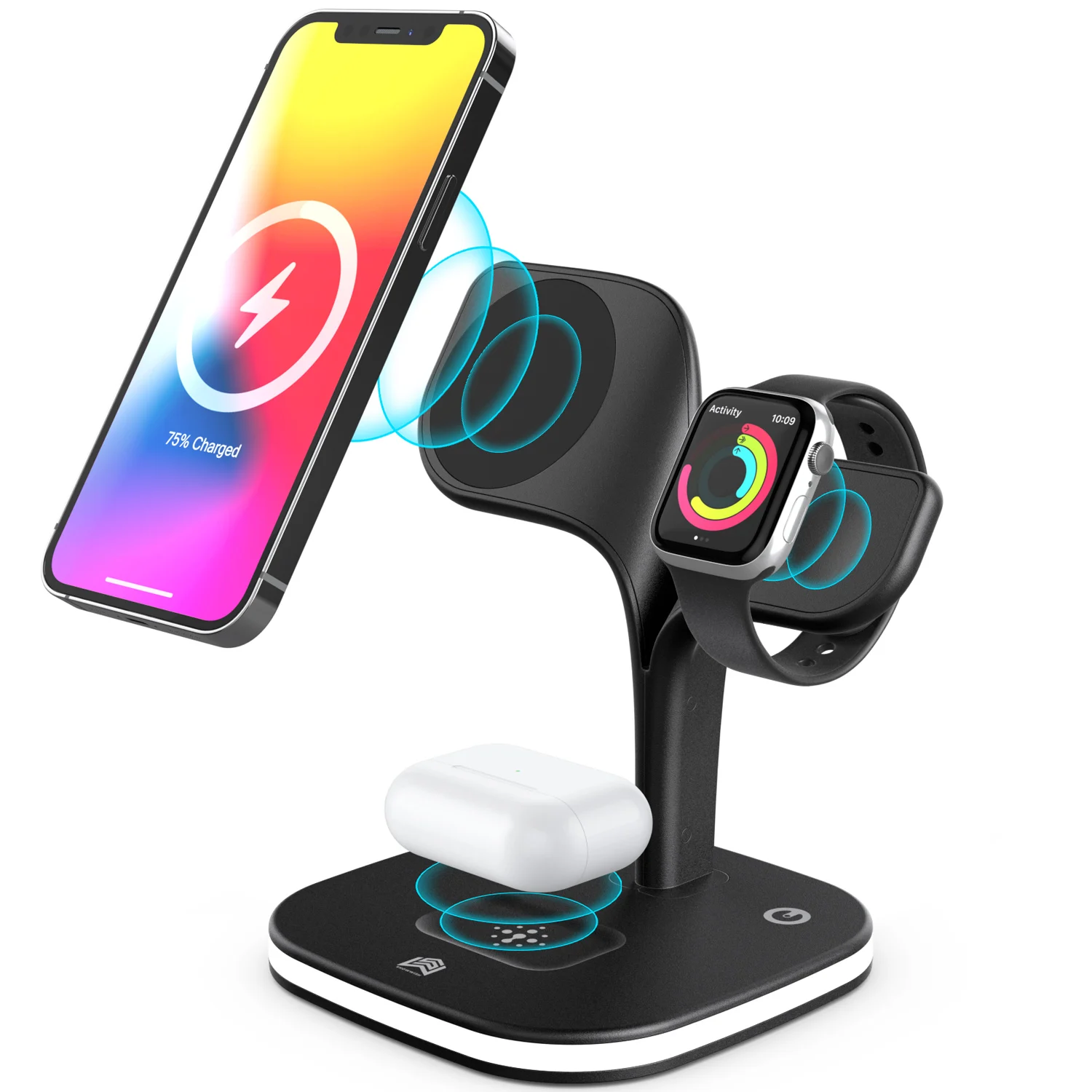 

For Amazon trending QI 15W 3 in 1 Magnetic Wireless Charger With LED Night Lamp Table Desk Phone Stand Holder Wireless Charger