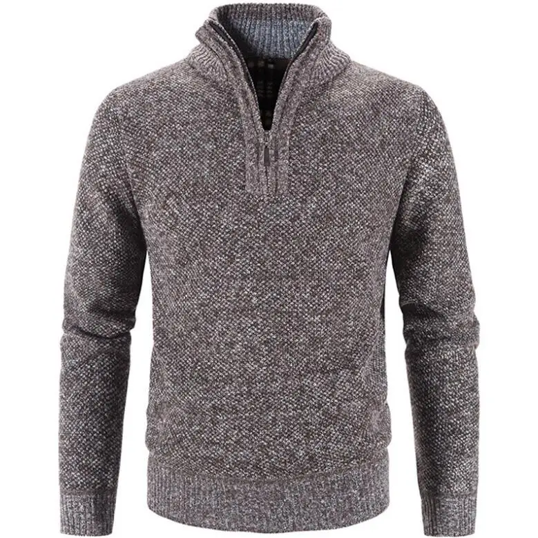 Winter Men's Fleece Solid Breathable Sweater Half Zipper Turtleneck Warm Pullover Quality Male Slim Knitted Polyester/Cotton