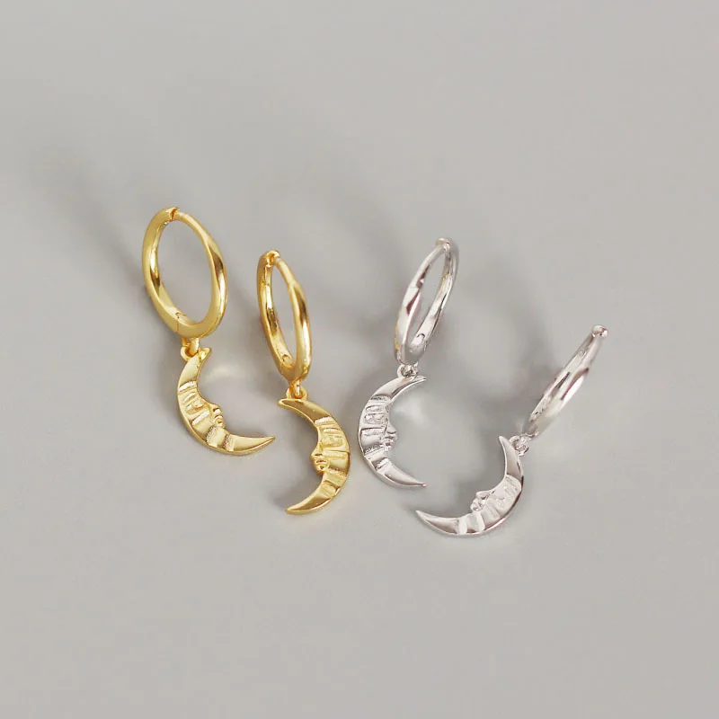 

925 Sterling Silver Minimalist Moon Spike Hoop Earrings for Fashion Women Punk Piercing Pendiente Jewelry