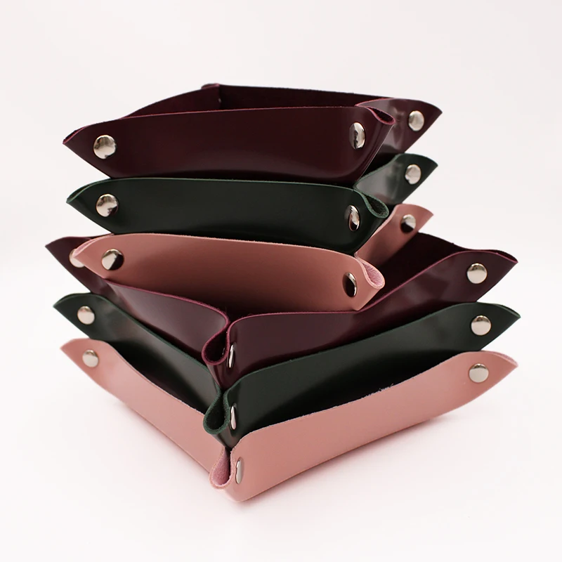 

Hot-selling Storage Boxes Coin Holder Customized Storage Tray PU Leather Mulit-size Sundry Bin, Pink,wine red,dark green,brown