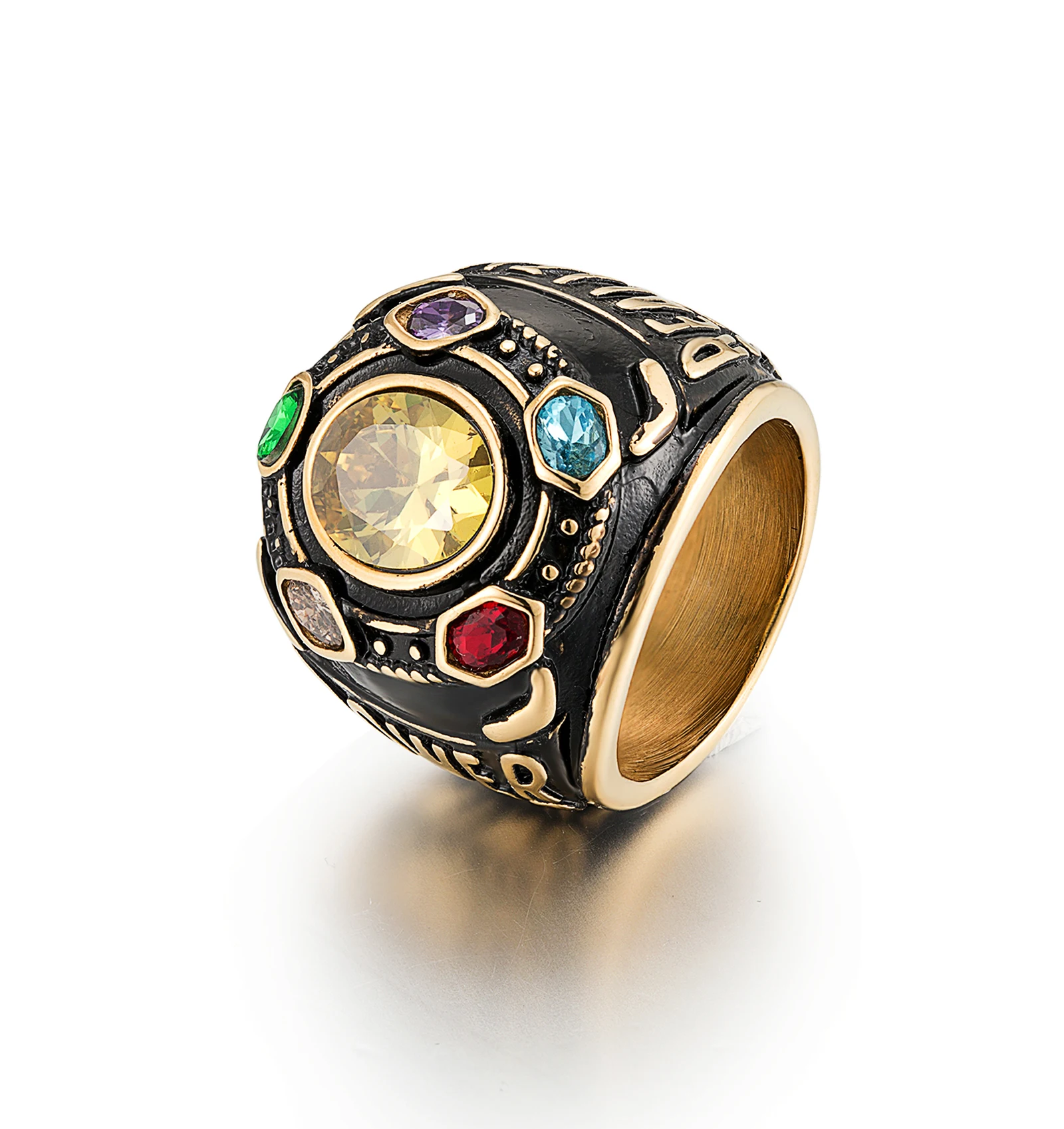 

Tik Tok Hot Selling Retro Gemstone Ring Thanos Infinity War Ring Rhinestone Finger Ring For Women Man, Gold