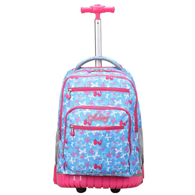 

aoking Ergonomic design large capacity waterproof girl trolley school bag colorful print school trolley bag