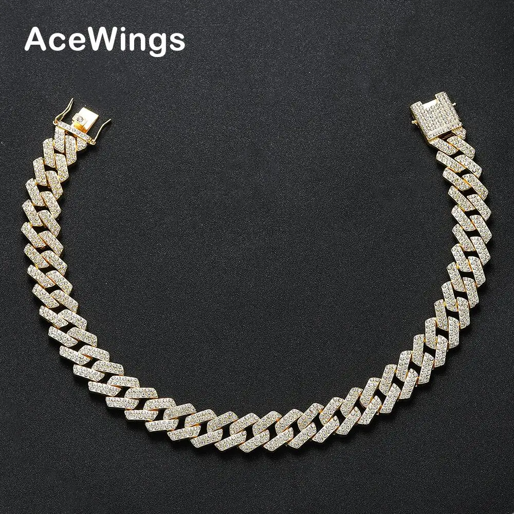 AC028 Men's 20MM Chunky 2 Rows Rhinestone Cuban Chain Necklace Hip Hop Jewelry