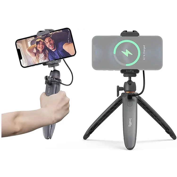 

Desktop Mini Tripod Phone Tripod Stand Holder with Wireless Charging & Smartphone Holder Cold Shoe