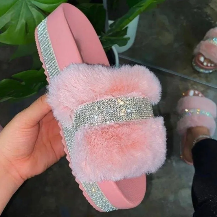 

New Arrival Female Slippers Summer Sandals 2021 New Solid Color Plush Slippers Heavy-bottomed Large SizeWomen