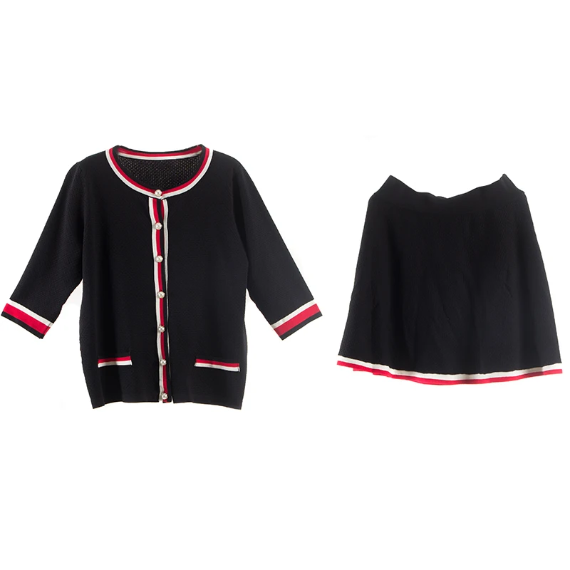 Fashion Two-piece set ladies casual dresses Black dress set knit dress