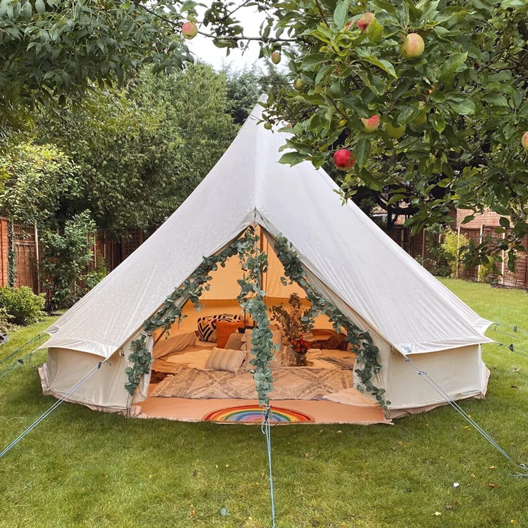

New Arrival Outdoor Camping Waterproof Cotton Canvas Large Glamping Luxury 6 Meter Bell Tent
