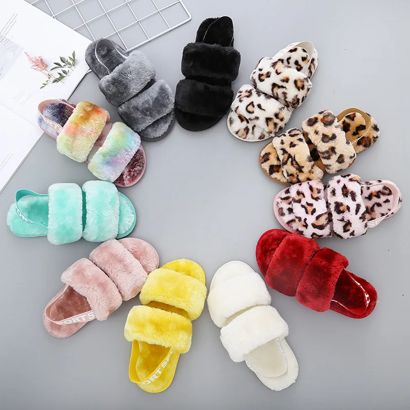 

Dropshipping Autumn And Winter Furry Sandals Large Size Indoor Elastic Band Two Open-toed Warm Fur Winter Slipper